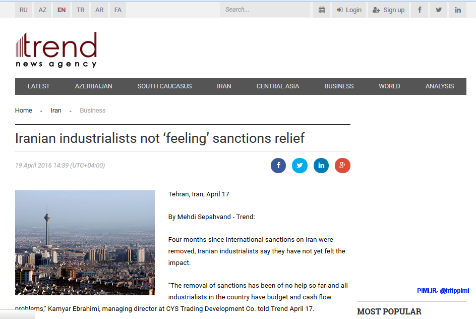 Industrialists Dont Feel Relase of Sanctions