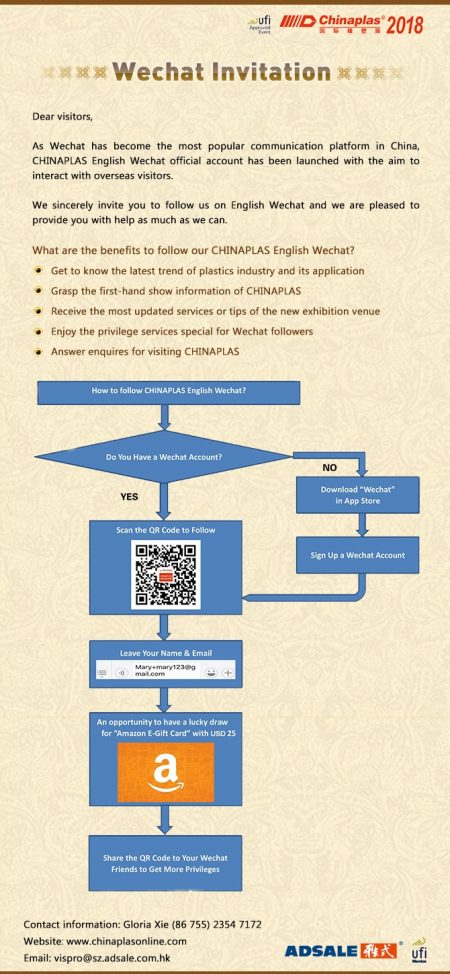Chinese Group of Adsale Announces WECHAT for Chinaplas Invitation