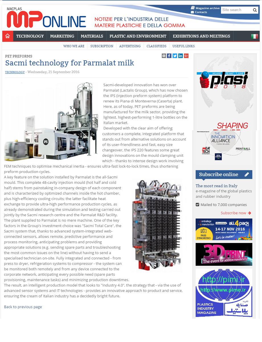 Sacmi technology for Parmalat milk