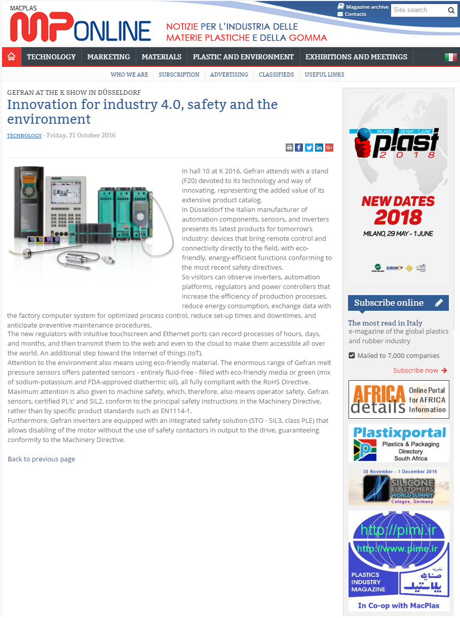 Innovation for Industry 4.0, Safety and the Environment
