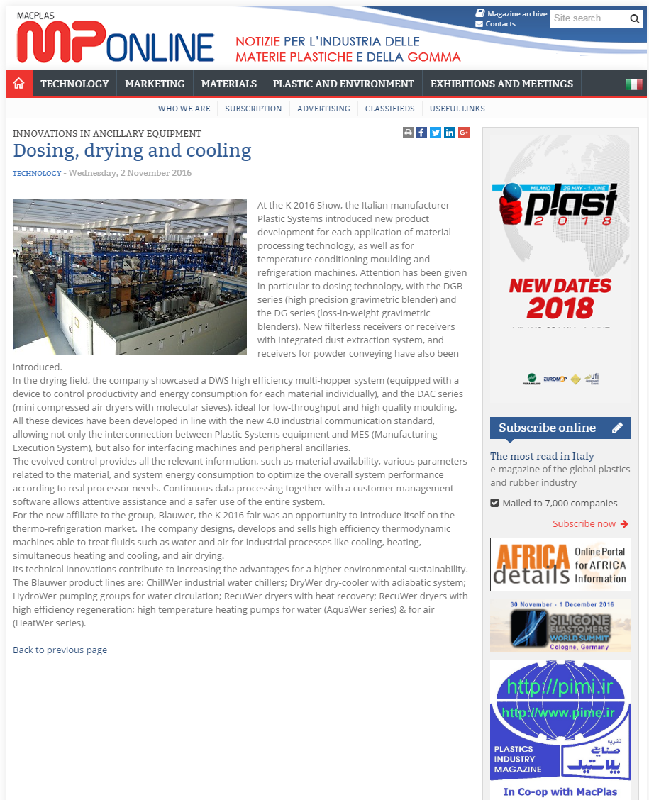 Dosing, Drying and Cooling