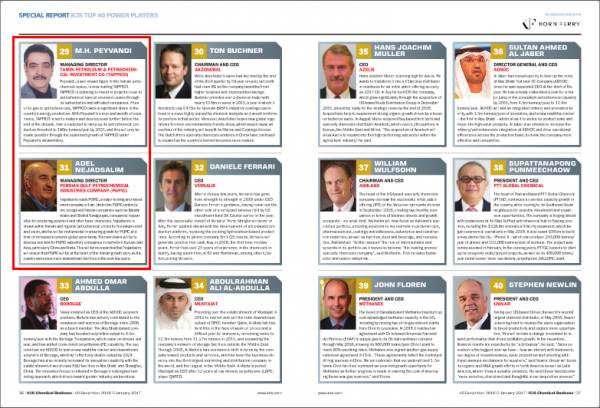 Iranian Petchem CEOs Listed in ICIS 40 Power Players