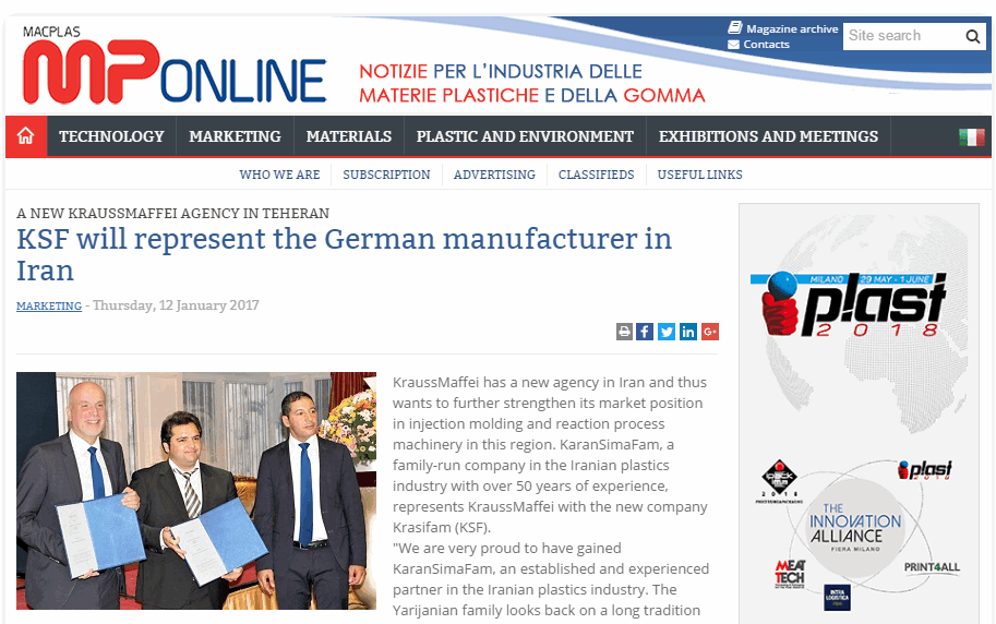 KSF will Represent the German Manufacturer in Iran