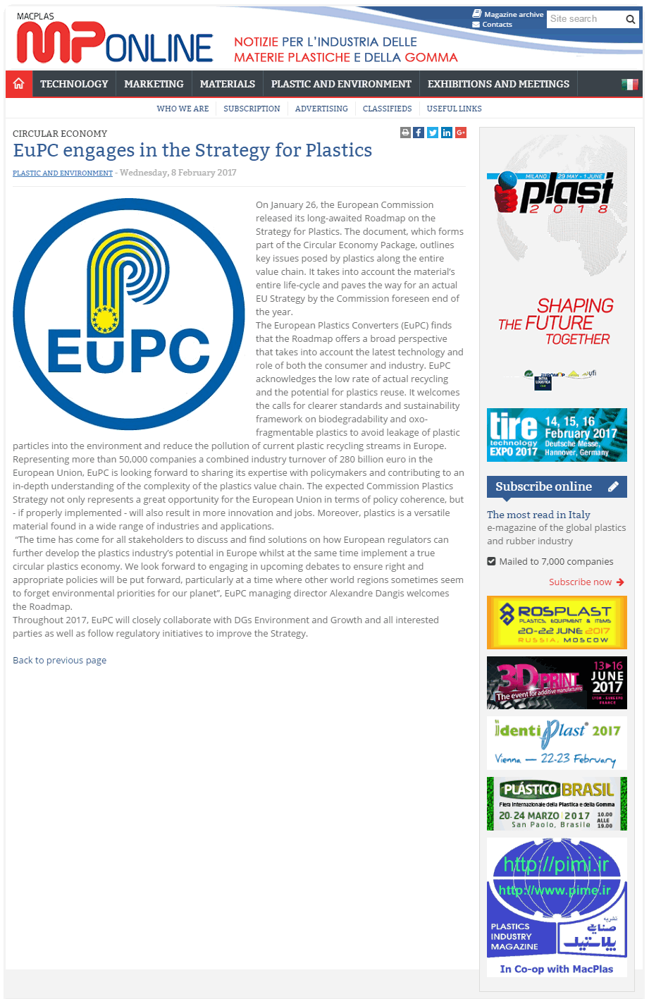 EuPC Engages in the Strategy for Plastics
