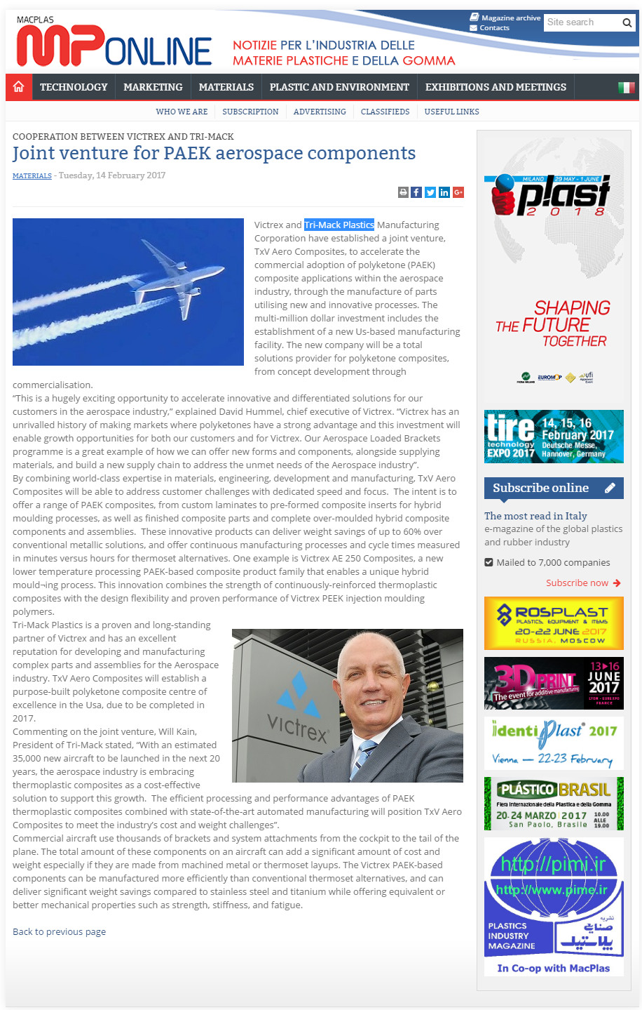 Joint Venture for PAEK Aerospace Components